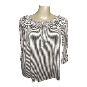Love J 2X Off The Shoulder Blouse Roll Up Sleeves White and Black Stripes Soft
